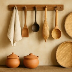 Kitchen Wall with Hanging Reusable Thai Utensils