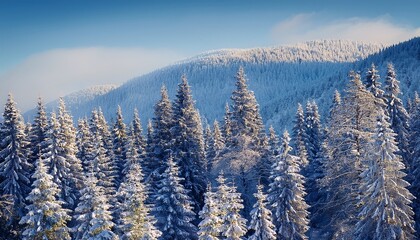stylized winter forest landscape with snow capped trees