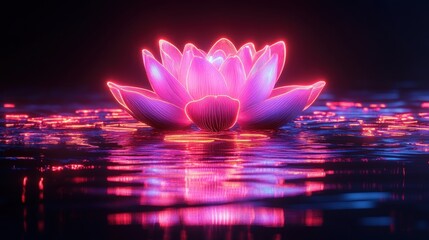 Illuminated lotus flower on water