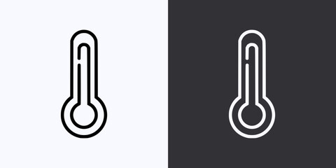 Thermometer Icon – Vector Outline – Black and White Preview