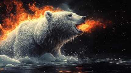Fiery polar bear on ice