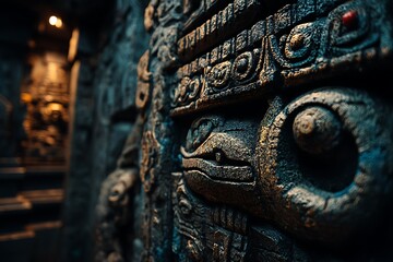 Ancient Mayan Stone Carving: Intricate Details of a Mysterious Face