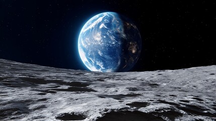Earthrise over Lunar Surface