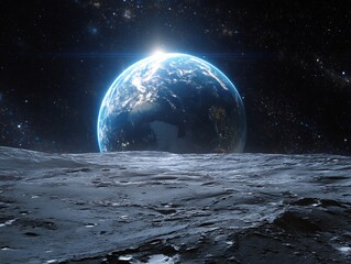 Earthrise Over Lunar Surface