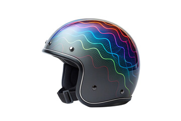 Stylized Open Face Helmet with Rainbow Wave Design