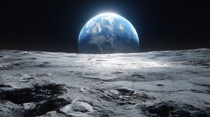 Earthrise from Lunar Surface: Digital Rendering