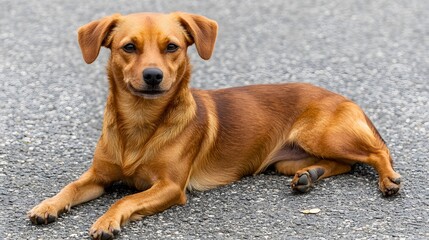 Adorable Brown Dog Lying on Asphalt Road