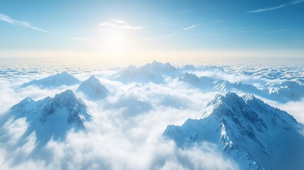 Snowy mountain peaks above clouds