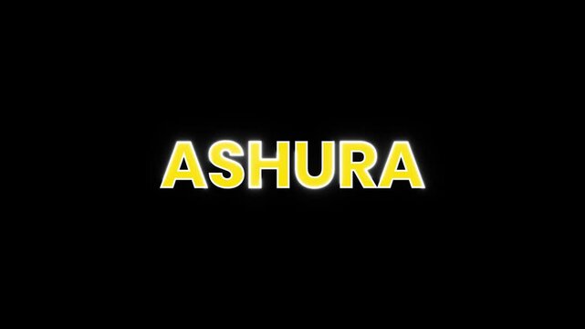Animation features the text "ASHURA" in a vibrant yellow color with a glowing white outline, set against a clean, stark black background.