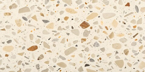 Beige terrazzo texture seamless background featuring various colorful stone chips