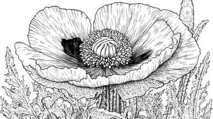 Obraz premium Detailed Ink Drawing of a Poppy Flower Botanical Illustration