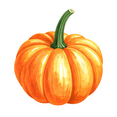 A vibrant watercolor painting of a single pumpkin, perfect for autumn-themed projects, isolated on transparent background