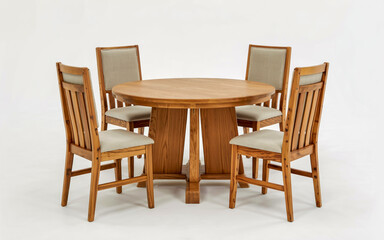A high-quality product photograph of a round dining set against a pure white background.