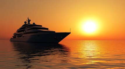 Fototapeta premium Luxury Yacht at Sunset: A Golden Voyage