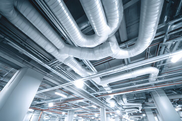 Obraz premium Close-up of factory ventilation ducts and piping 