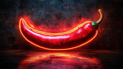 Plexiglas schilderij Hete pepers Illuminated chili pepper against a dark backdrop  © yay