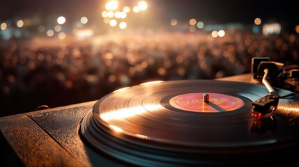 Vibrant vinyl record with rainbow sound waves, evoking the universal joy of music on World Music Day