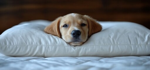 Obraz premium Adorable Golden Retriever Puppy Sleeping Peacefully on a Pillow