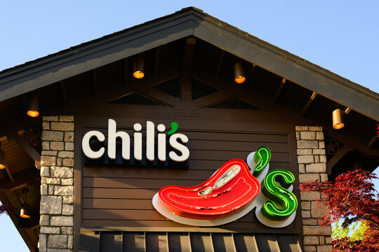 Spokane, WA, USA - May 2, 2025; Sign for Chili's Grill and Bar American casual dining on exterior