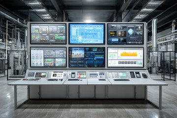 Factory central control room large touchscreen