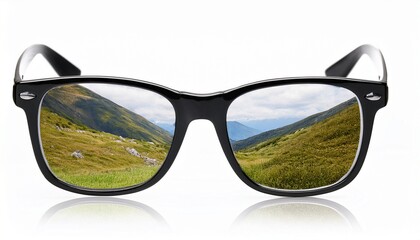view seeing through black eye glasses isolated