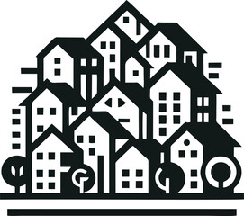 Flat Design Neighborhood Houses Vector – Modern Suburban Street Illustration