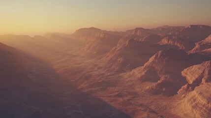 Naklejka premium Majestic Sunset Over the Canyon's Expansive Vista: A Breathtaking Panorama of Rugged Mountains