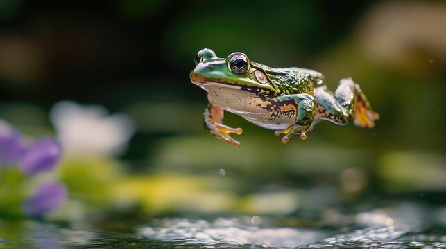 Leaping Frog in Mid-Air Above Water