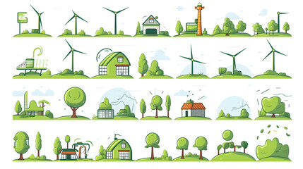 Ecological Green Energy Icons Collection Vector Illustration for Environmentally Friendly Concepts