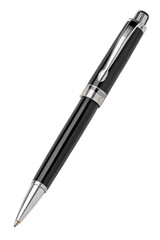 Elegant black ballpoint pen with silver accents isolated, sleek and stylish writing instrument for professionals