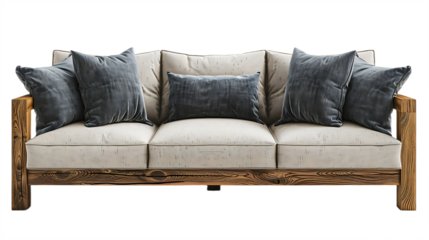 Rustic three seater couch isolated on transparent background