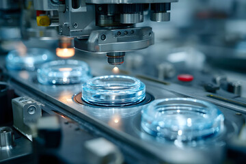 Lens polishing line in optical instrument factory