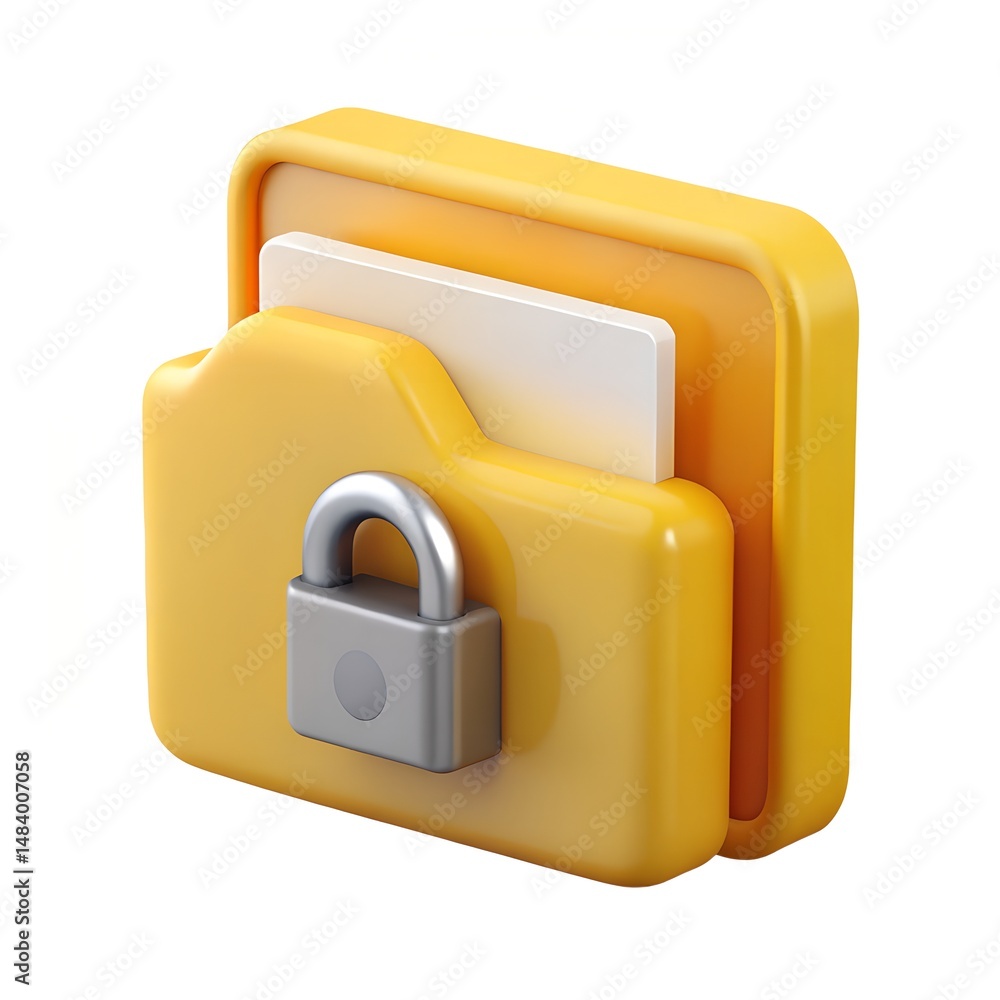 Aufkleber 3d render of a yellow plastic folder icon with lock secure data storage concept