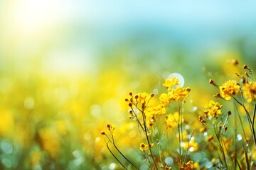 Obraz premium Yellow Wildflowers in a Sunlit Field