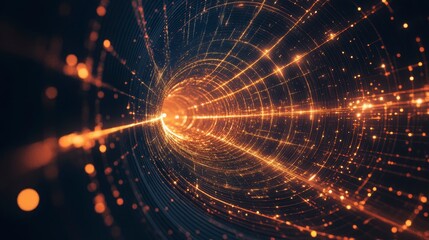 Obraz premium Glowing energy tunnel with light streaks and particles.