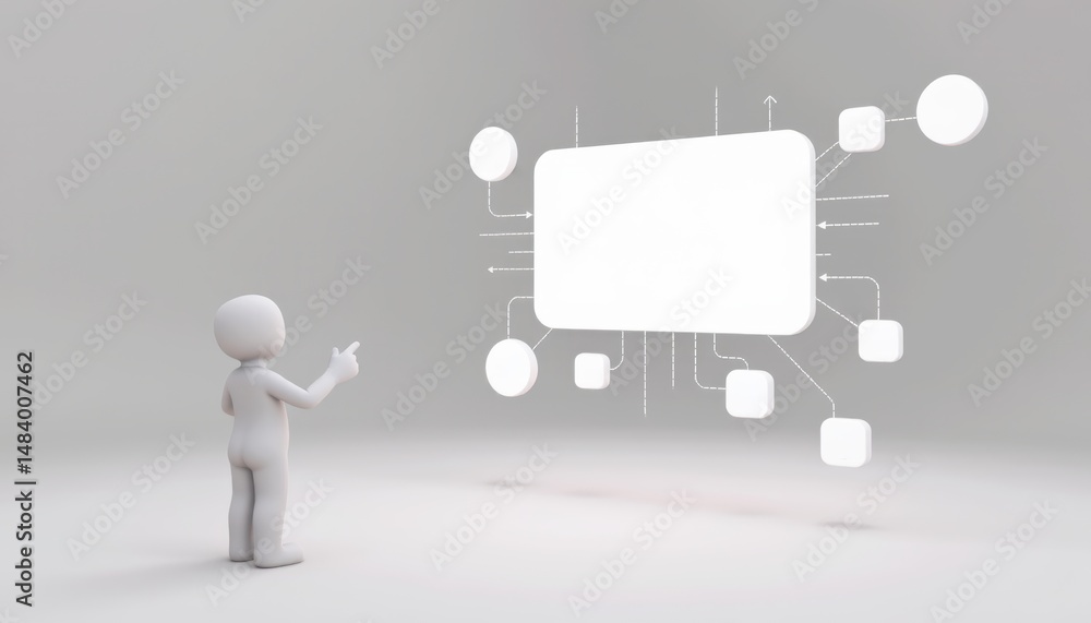 Aufkleber 3d figure interacting with a digital interface display.