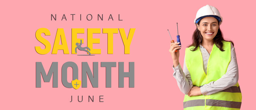 Young female construction worker with screwdrivers on pink background. Woman in male profession concept