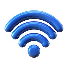 3D Render of a Blue Wifi Symbol  Plastic, Curved Bars Design