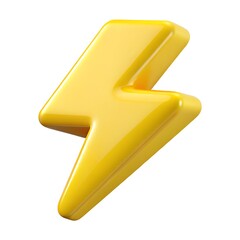 3D Glossy Yellow Lightning Bolt Icon Fast Speed, Power, Energy Symbol