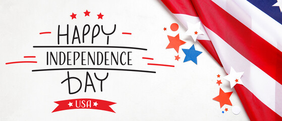 USA flag and stars on grey grunge background. Independence Day celebration