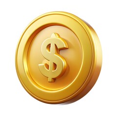 3D Golden Dollar Coin Icon Glossy Plastic Material