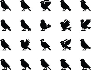 Graceful Flight Dynamic Feathered Friends Bird Wildlife Silhouette Vector Glyph Icons