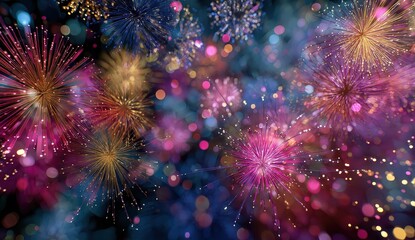 Colorful fireworks exploding against a night sky.