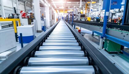 Fototapeta premium Empty conveyor belt inside factory.