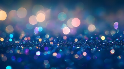 Abstract Blue Glitter Bokeh Background Sparkling Lights Festive Shimmering Texture