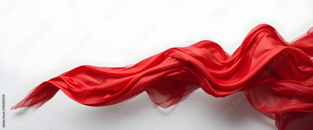 Poster flowing red fabric graceful drapery, a vibrant red cape with smooth glossy material undulates and bi