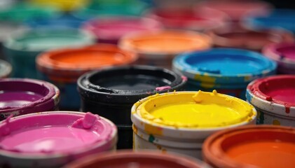 Close-up of assorted vibrant paint colors in tubes, ready for artistic use , pink, color