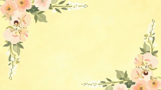 Floral and leafy watercolor design on a textured backdrop. Warm yellow background suitable for wedding invitation.