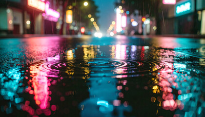 Obraz premium Raindrop ripple scene at the street. Background concept. Generated Image