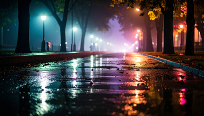 Obraz premium Raindrop ripple scene at the street. Background concept. Generated Image